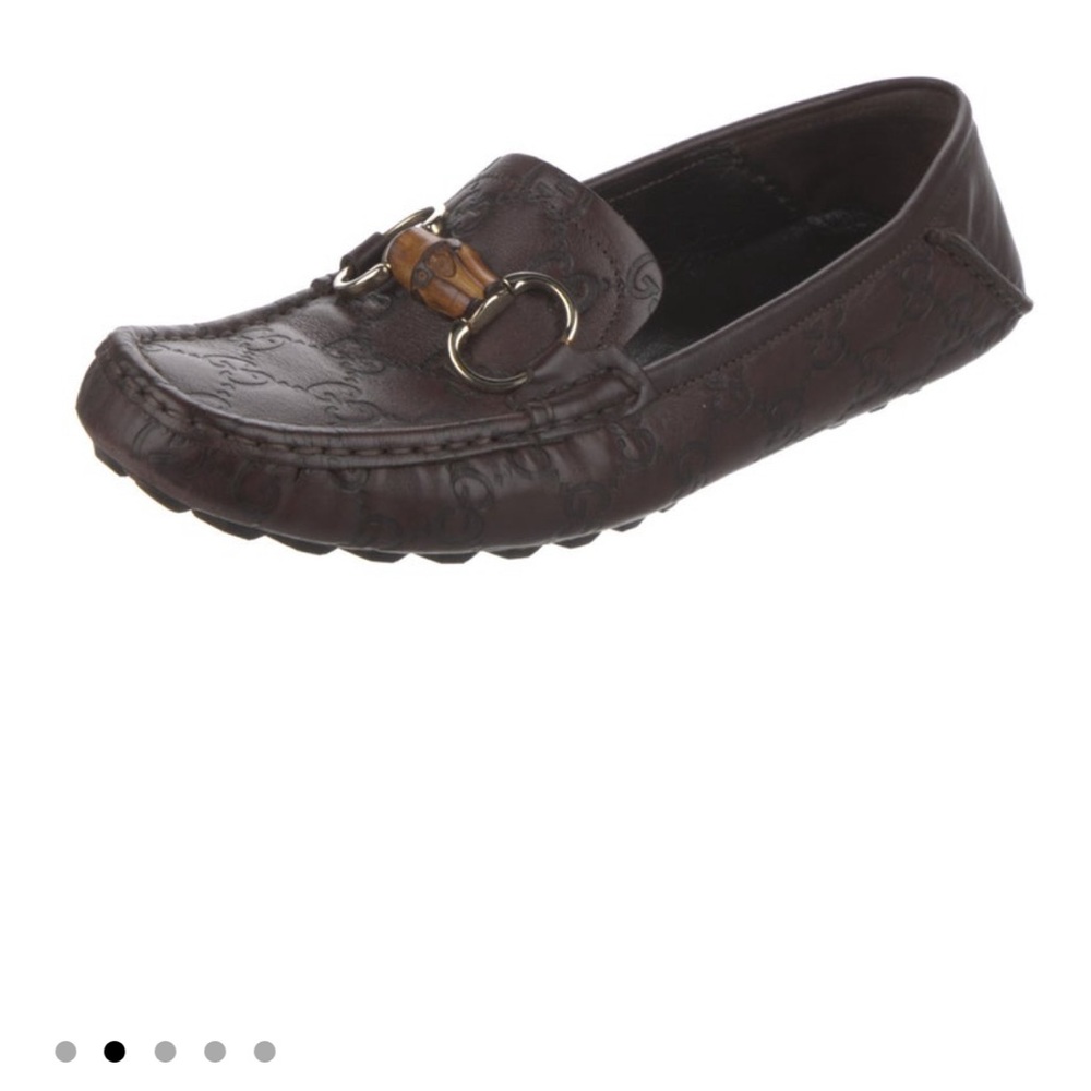 Gucci Brown Leather Loafers with Gold Accent